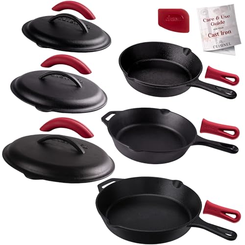 Cuisinel Cast Iron Skillets Set with Lids