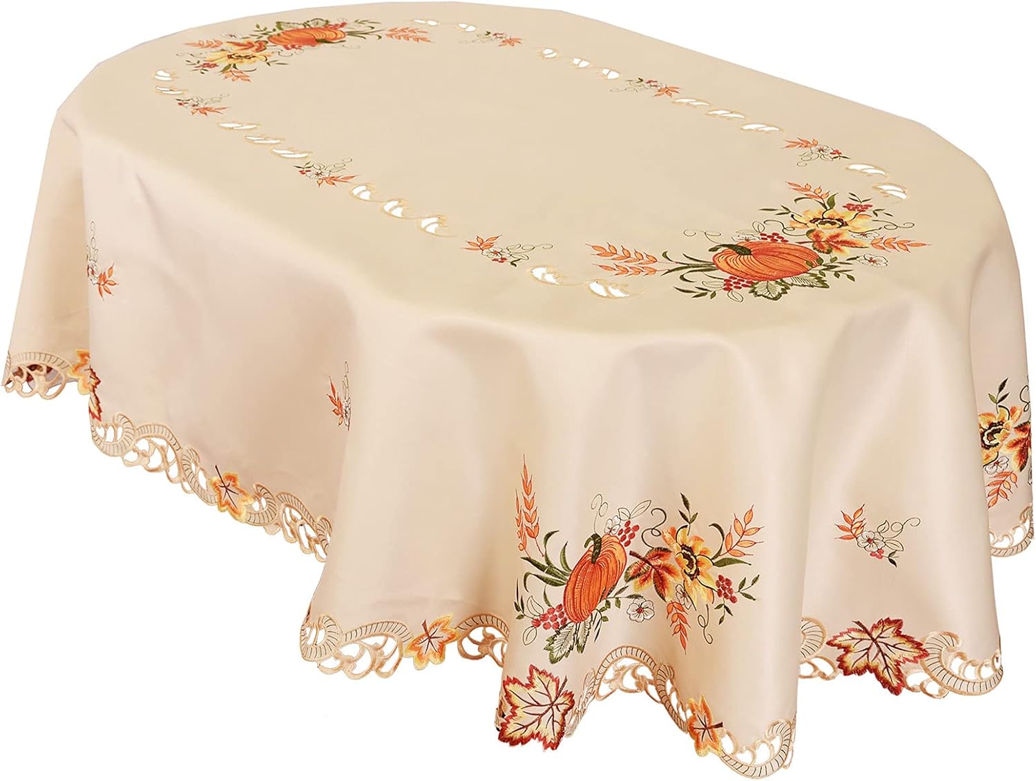 Simhomsen Embroidered Fall Autumn Harvest Pumpkins Tablecloth for Thanksgiving (Oval 5784 inches)