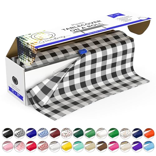 Grandipity Plastic Tablecloth Roll - 54in x 100 Ft. Black Gingham