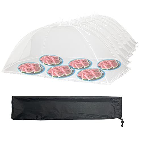 Simply Genius Pop-Up Mesh Food Covers for Outdoors - 6 Pack Extra Large 39" x 24", White, Collapsible & Reusable - Buffet Food Covers & Bug-Net Tent for Picnic, Party & Camping