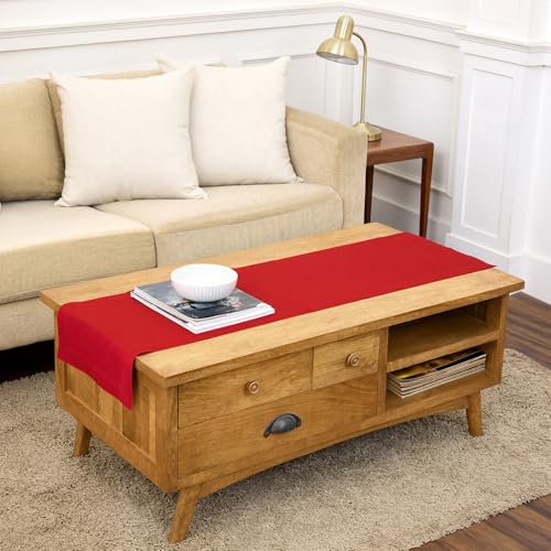 Solino Home Linen Red Table Runner 60 Inches - 100% Pure Linen Small Table Runner 14 x 60 Inch Ideal for Dresser and Coffee Tables - Fete - Christmas, Holiday
