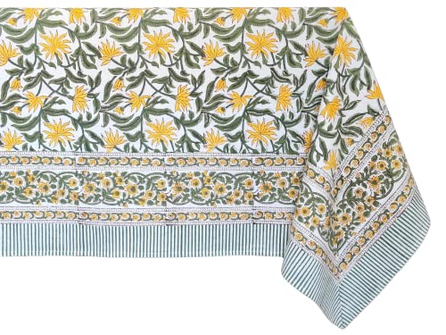 ATOSII 'Noor' 100% Cotton Boho Rectangle Tablecloth, Handblock Floral Print Linen Table Cloth for Dining Table I Tabletop I Parties/Outdoor I Wedding I Spring/Summer (60" X 90")