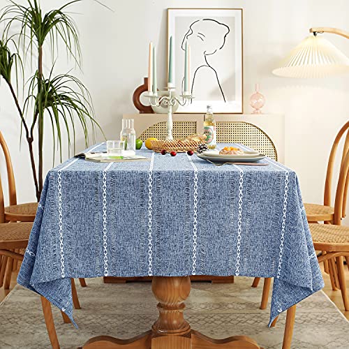 Chassic 60 x 120 inches Farmhouse Style Linen tablecloths, Wrinkle Resistant Washable Dining Room Table Cloths for 8 Foot Rectangle Tables - Hemstitch Blue