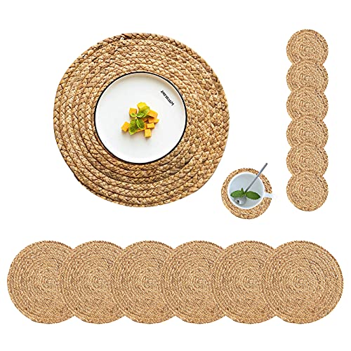 Round Woven Placemats Set of 6 with 6 Coasters