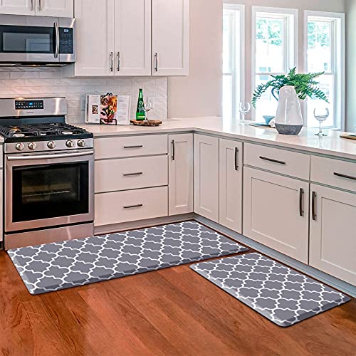 KMAT Mat (2 PCS) 0.47inch Cushioned Anti-Fatigue Rug, Waterproof Non-Skid Rugs Heavy Duty PVC Ergonomic Comfort Standing Mat for Kitchen, Floor Office, Laundry,Grey