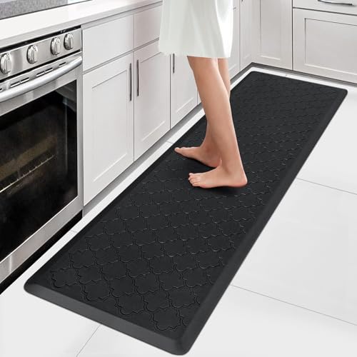 WISELIFE Kitchen Mat Cushioned Anti Fatigue Floor Mat,17.3"x60", Thick Non Slip Waterproof Kitchen Rugs and Mats,Heavy Duty Foam Standing Mat for Kitchen,Floor,Home,Desk,Sink,Laundry, Black