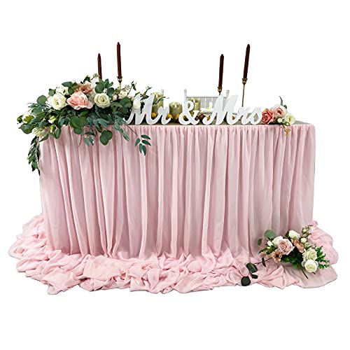 Pooling and Floating Chiffon Table Skirt with extra length, 6FT 9FT 14FT Sheer Tablecloth, Baby Shower, Birthdays Party, Main Cake Table Decoration, Wdding Table Skirt (Blush Pink, 6FT)