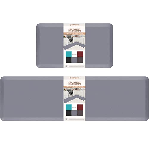 HappyTrends Kitchen Mat,17.3"x28"+17.3"x60" Grey, Cushioned Comfort Anti-Fatigue Waterproof Floor Mat Kitchen Rugs, Thick Perfect Ergonomic Foam Standing mat for Kitchen, Home, Office, Laundry