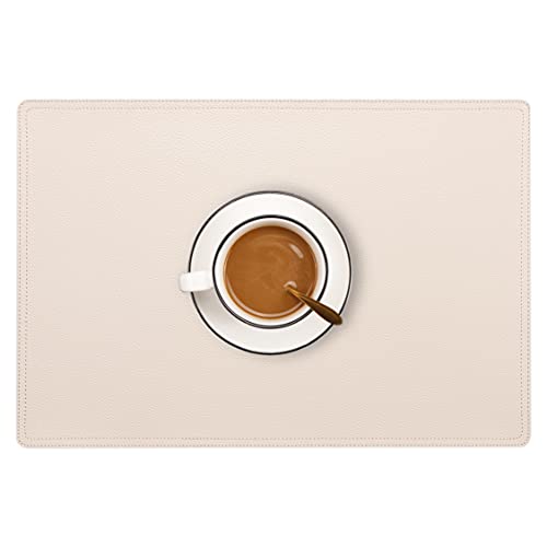 Set of 6 Faux Leather Placemats, PU Table Mats, Waterproof, Stain Resistant, Heat Resistant, Non-Slip Easy to Clean for Kitchen Dining Table,Conference Table, Beige