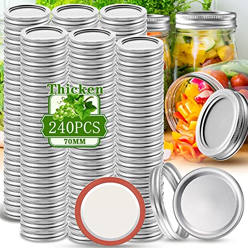 SLifeJars Canning Lids and Rings Regular Mouth,240 Pcs 70MM Mason Jar Lids and Rings Set for Regular Mouth Canning,Split-type Lid with Silicone Seals Ring Leak Proof and Secure for Regular Mason Jar