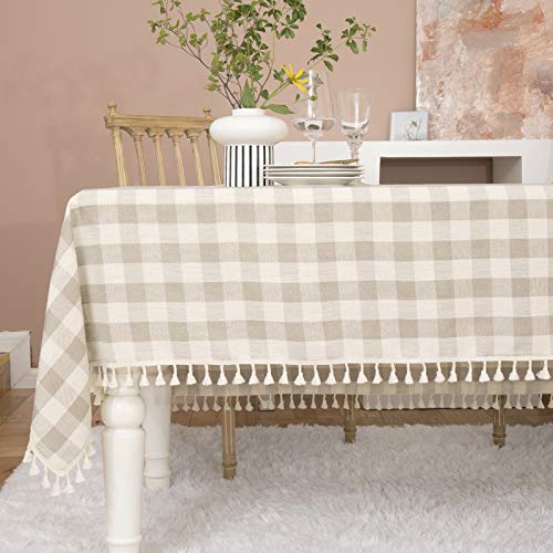 Rustic Checkered Tablecloth, Cotton Gingham Rectangle Table Cloths for Kitchen Dining Restaurant Farmhouse Thanksgiving Christmas Decor(55x120,Gray Khaki)