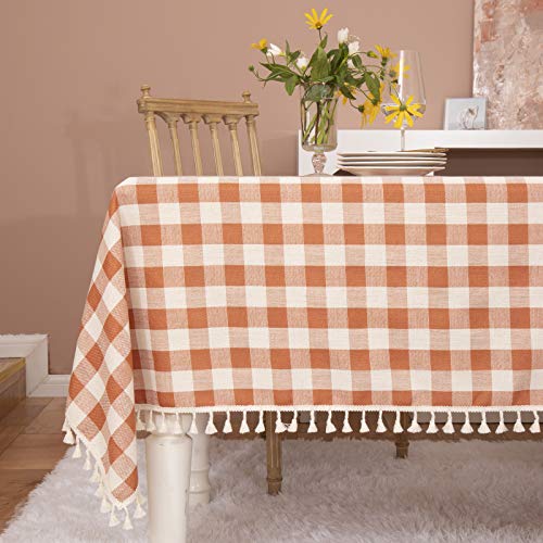 Rustic Gingham Tablecloth, Cotton Buffalo Plaid Table Cloth for Fall Thanksgiving Christmas Kitchen Restaurant Holiday Outdoor Picnic Decoration(Rectangle/Oblong, 55x120,Orange