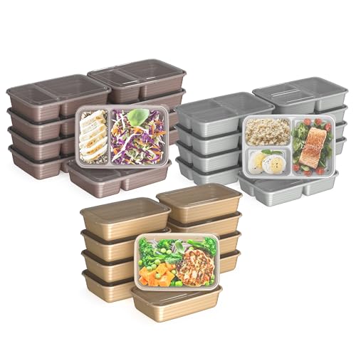 Bentgo Prep 60-Piece Meal Prep Kit - Reusable PFAS & BPA-Free Food Containers, 1-Compartment, 2-Compartment, & 3-Compartments - Microwave, Freezer, & Dishwasher Safe (Gleam Metallics)