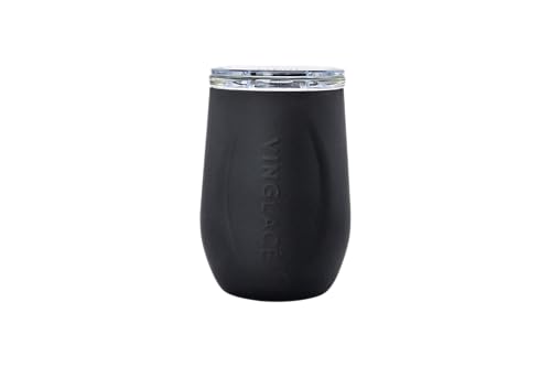 Vinglace Stainless Steel Stemless Wine Glass- Insulated Wine Tumbler with Glass Insert and Sip Lid, 10 oz, Black