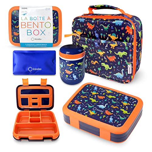 Bento Box with Thermal, Stainless Steel Food Jar (Blue Dinosaur)