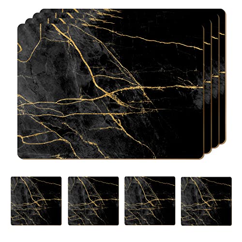 Set of 4 Marble Design Placemats (Black & Gold)