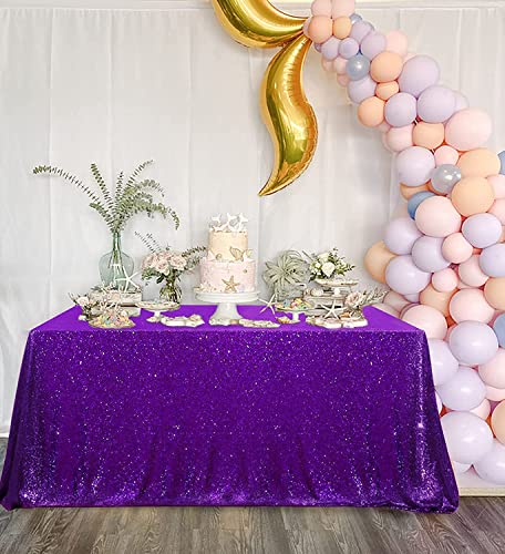 QueenDream 90x156 Sequin Tablecloth (Purple)