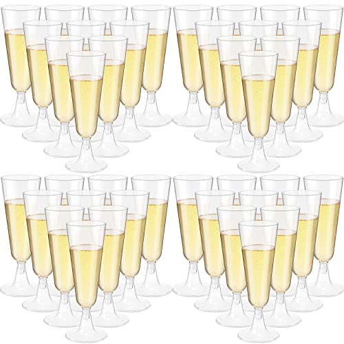 Chengu 150 Pcs Champagne Flutes 5 Oz Plastic Disposable Champagne Flutes Crystal Wine Glasses Reusable Plastic Cocktail Cups for Wedding Celebration Birthday Party Toasting Drinking (Clear)