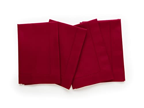 Solino Home Red Napkins Set of 4 - Cotton Linen Hemstitch
