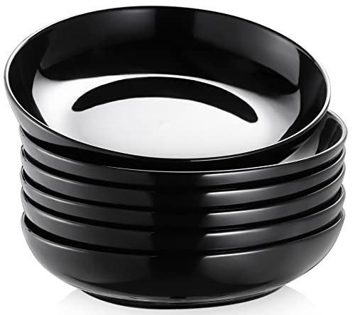 Y YHY Pasta Bowls 30oz, Large Salad Serving Bowls, Shallow Soup Bowls, Porcelain Pasta Bowls Set of 6, Microwave Dishwasher Safe, Black