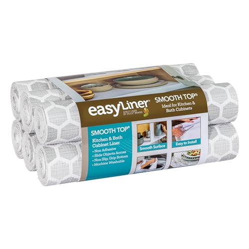 Smooth Top EasyLiner for Cabinets & Drawers - Easy to Install & Cut to Fit - Shelf Paper & Drawer Liner Non Adhesive - Non Slip Shelf Liner - 12in. x 10ft. - 6 Roll Project Pack- Gray Subtle