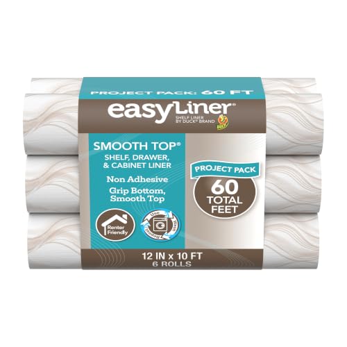 Smooth Top EasyLiner for Cabinets & Drawers - Easy to Install & Cut to Fit - Shelf Paper & Drawer Liner Non Adhesive - Non Slip Shelf Liner - 12in. x 10ft. - 6 Roll Project Pack - Taupe Svelte