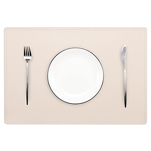 Set of 8 Faux Leather Placemats, PU Table Mats, Waterproof, Stain Resistant, Heat Resistant, Non-Slip Easy to Clean for Kitchen Dining Table,Conference Table, Beige