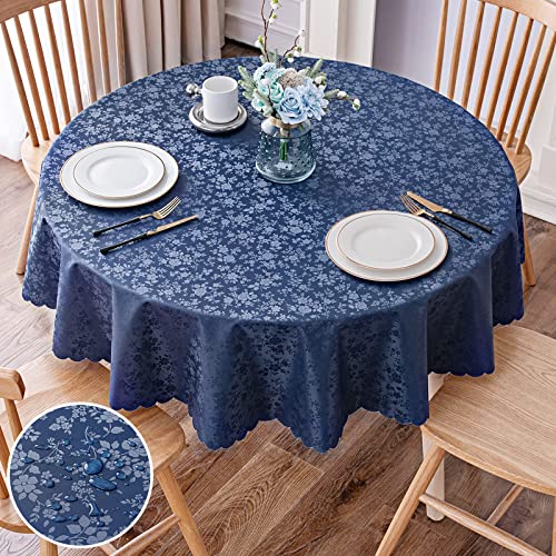 Smiry Round Table Cloth, Waterproof Heavy Duty Vinyl Tablecloths, Wipeable Washable Table Cover for Kitchen and Dining Room (Navy Blue, 70" Round)