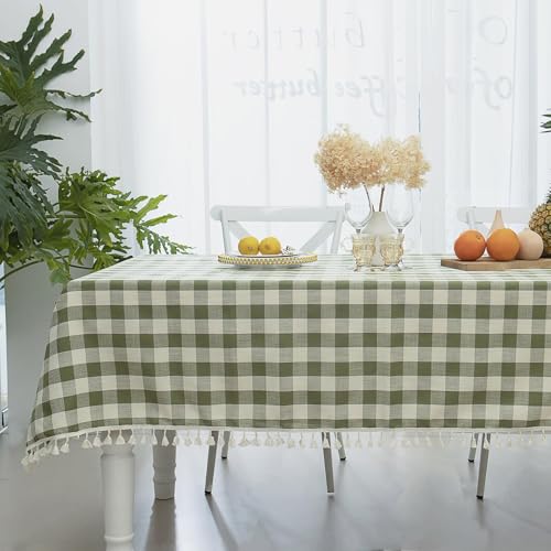 Buffalo Plaid Rectangular Tablecloth-Cotton Gingham Table Cloth for Kitchen Restaurant Farmhouse Christmas Decor (Rectangle/Oblong, 55x120,Green)