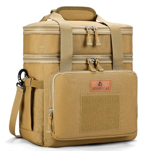 Tactical Lunch Bag, Large Expandable Lunch Box for Men, Durable Waterproof Leakproof Cooler Bag with Molle Webbing, for Adults/Work Outdoor Picnic Hiking Camping, 20 Can/15 L, Brown, HSHRISH