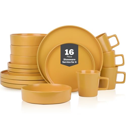 Stone Lain Cleo Stoneware Dinnerware Set, 16-Piece Service for 4, Yellow