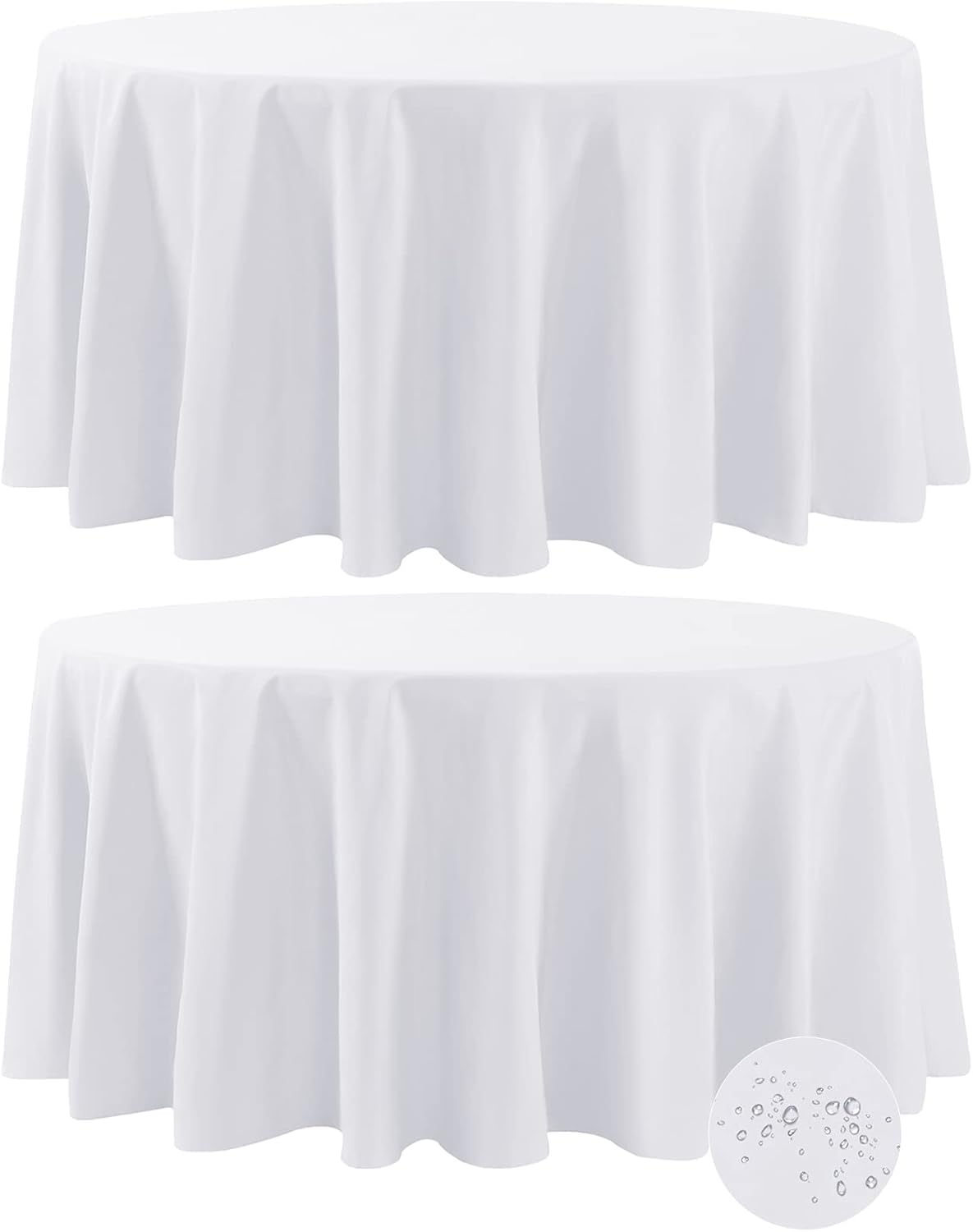 Fokitut 2 Pack Waterproof Round Tablecloth, 132 Inch, Stain Resistant and Wrinkle Polyester Table Cloth, Fabric Table Cover for Kitchen Dining, Wedding, Party, Holiday Dinner-White