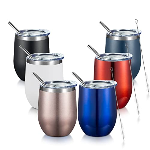 COMOOO 12oz Wine Tumbler (Mix color, 6 Pack)