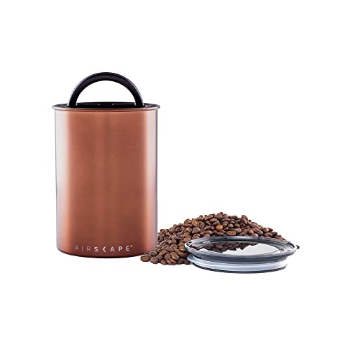 Planetary Design Airscape Stainless Steel Coffee Canister | Food Storage Container | US Patented Inner Plunger Lid REMOVES Excess Oxygen | Don't Buy airtight, Buy AIR-Less | (Medium, Brushed Copper)