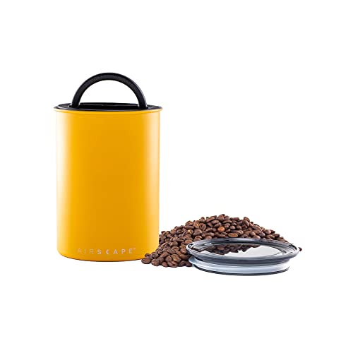 Planetary Design Airscape Stainless Steel Coffee Canister | Food Storage Container | US Patented Airtight Lid | Push Out Excess Air Preserve Food Freshness (Medium, Matte Yellow)