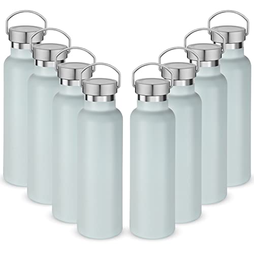 Neihepal 20 oz Insulated Water Bottles Bulk 8 Pack,Stainless Steel Double Wall Sport Bottle with Lid of Handle,Metal Reusable Flask with Cup Cap for School,Hikers,Gift (Fog,Set of 8)
