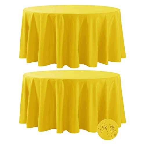Fokitut 2 Pack Waterproof Round Tablecloth, 120 Inch, Stain Resistant and Wrinkle Polyester Table Cloth, Fabric Table Cover for Kitchen Dining, Wedding, Party, Holiday Dinner-Yellow