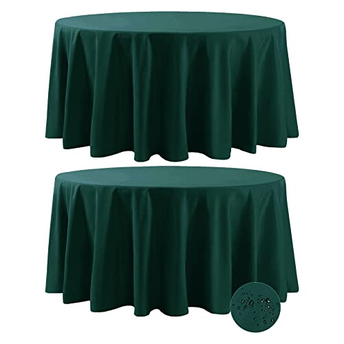 Fokitut 2 Pack Waterproof Round Tablecloth, 120 Inch, Stain Resistant and Wrinkle Polyester Table Cloth, Fabric Table Cover for Kitchen Dining, Wedding, Party, Holiday Dinner-Hunter