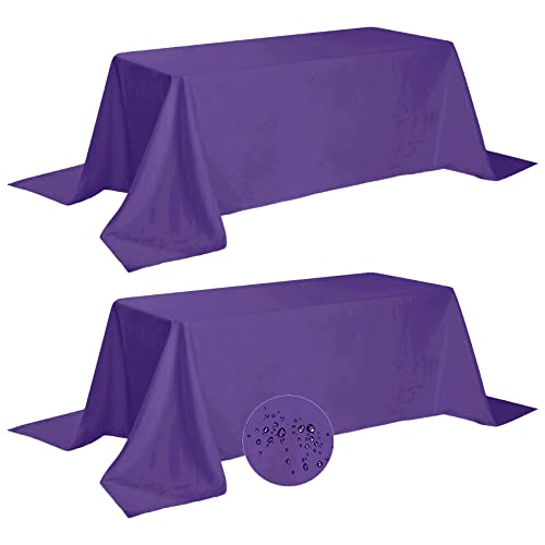 Fokitut 2 Pack Waterproof Rectangle Tablecloth, 90x132 Inch,Stain Resistant and Wrinkle Polyester Table Cloth, Fabric Table Cover for Kitchen Dining, Wedding, Party, Holiday Dinner-Purple
