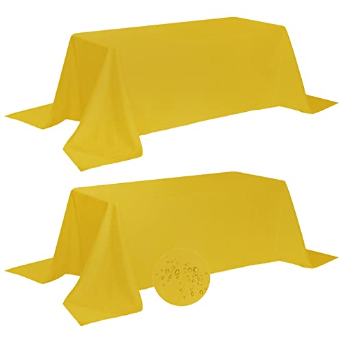 Fokitut 2 Pack Waterproof Rectangle Tablecloth, 90x132 Inch,Stain Resistant and Wrinkle Polyester Table Cloth, Fabric Table Cover for Kitchen Dining, Wedding, Party, Holiday Dinner-Yellow
