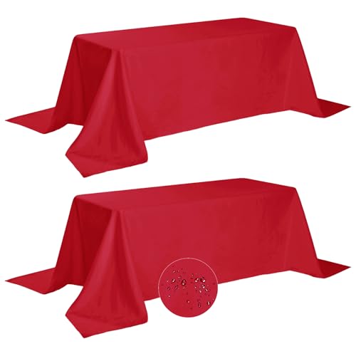 Fokitut 2 Pack Waterproof Rectangle Tablecloth, 90x156 Inch,Stain Resistant and Wrinkle Polyester Table Cloth, Fabric Table Cover for Kitchen Dining, Wedding, Party, Holiday Dinner-Red