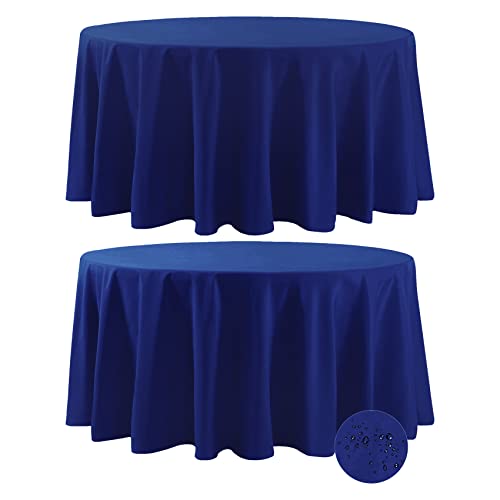 Fokitut 2 Pack Waterproof Round Tablecloth, 120 Inch, Stain Resistant and Wrinkle Polyester Table Cloth, Fabric Table Cover for Kitchen Dining, Wedding, Party, Holiday Dinner-Royal Blue