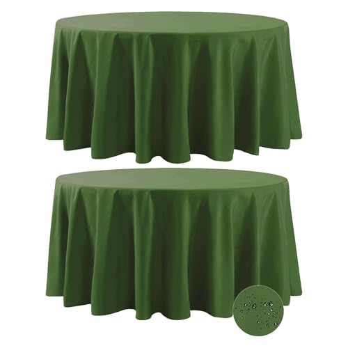 Fokitut 2 Pack Waterproof Round Tablecloth, 132 Inch, Stain Resistant and Wrinkle Polyester Table Cloth, Fabric Table Cover for Kitchen Dining, Wedding, Party, Holiday Dinner-Willow