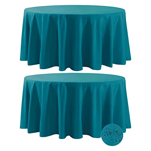 Fokitut 2 Pack Waterproof Round Tablecloth, 132 Inch, Stain Resistant and Wrinkle Polyester Table Cloth, Fabric Table Cover for Kitchen Dining, Wedding, Party, Holiday Dinner-Caribbean Blue