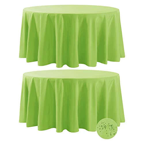 Fokitut 2 Pack Waterproof Round Tablecloth, 120 Inch, Stain Resistant and Wrinkle Polyester Table Cloth, Fabric Table Cover for Kitchen Dining, Wedding, Party, Holiday Dinner-Apple Green