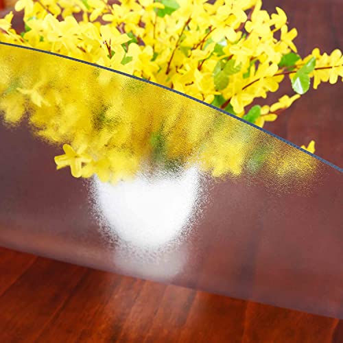 NECAUX 36 Inch Round Frosted Table Cover Protector, 2mm Thick Upgraded Version, Unshrinkable Waterproof Scratch Resistant Plastic Tablecloth Protector Circle Pad for Coffee & Dining Room Tables