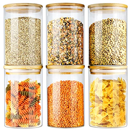 Urban Green Glass Jars with Airtight Lids, Airtight Glass Canisters with Locking Lids, (Bamboo-6P-26oz)
