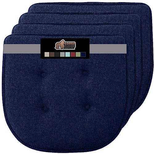 GORILLA GRIP Slip Resistant Tufted Chair Cushions, No Ties Required, Memory Foam Pads for Dining Room Kitchen Table, Office, Rocking Chairs, Plush Seat Cushion Pad, Home Decor, Set of 4, 16x17, Navy