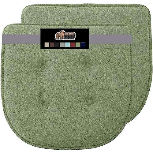 GORILLA GRIP Slip Resistant Tufted Chair Cushions, No Ties Required, Memory Foam Pads for Dining Room Kitchen Table, Office, Rocking Chairs, Plush Seat Cushion Pad, Home Decor, Set of 2, 16x17, Sage