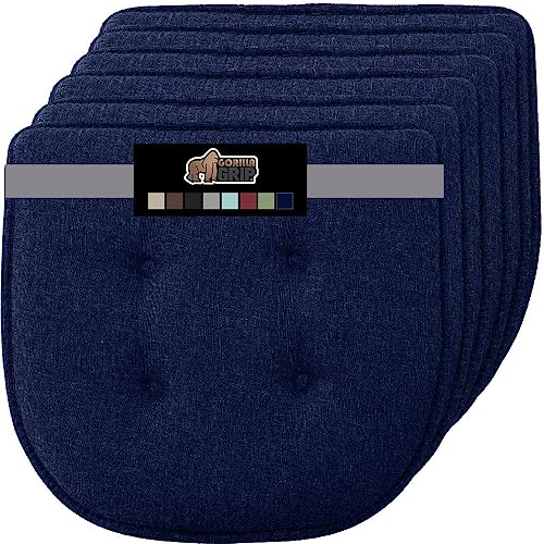 GORILLA GRIP Slip Resistant Tufted Chair Cushions, No Ties Required, Set of 6 Memory Foam Pads for Dining Room, Kitchen Table, Office, Rocking Chairs, Plush Seat Cushion Pad, Home Decor, 16x17, Navy